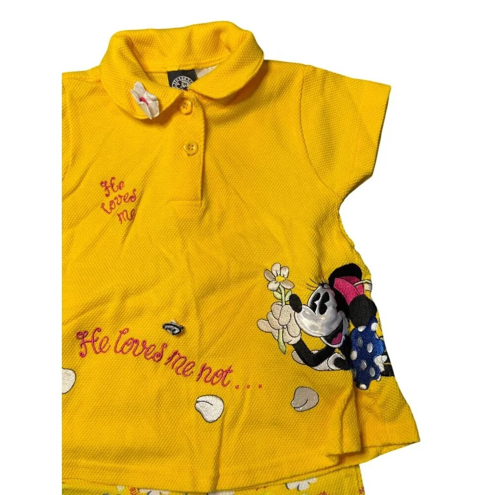 VTG Mickey & Co Girls 3T Polo Shirt Yellow Floral Shorts Set Matching Casualwear